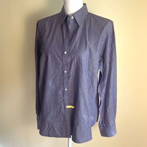 Lauren Ralph Lauren Purple Stripe Button Up Shirt Sz L Old Money Preppy Work